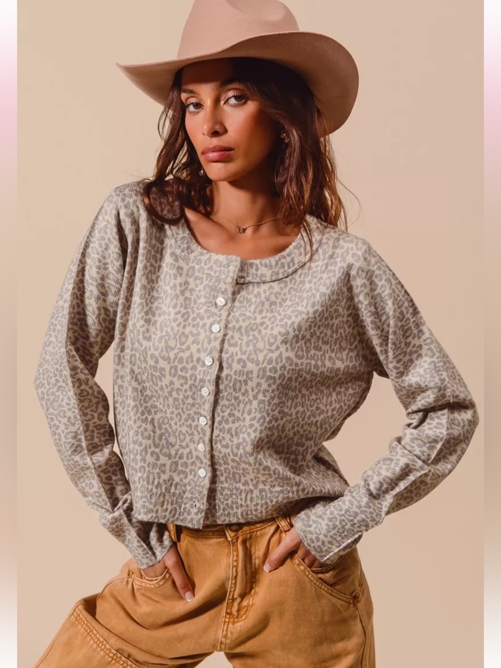 NWT SO ME VINTAGE OATMEAL LEOPARD CARDI